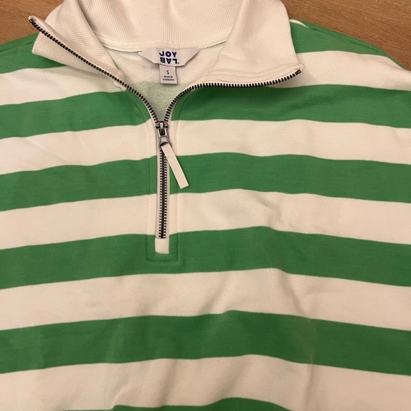 JoyLab Tops - JoyLab Green and White Striped Half-Zip Sweatshirt